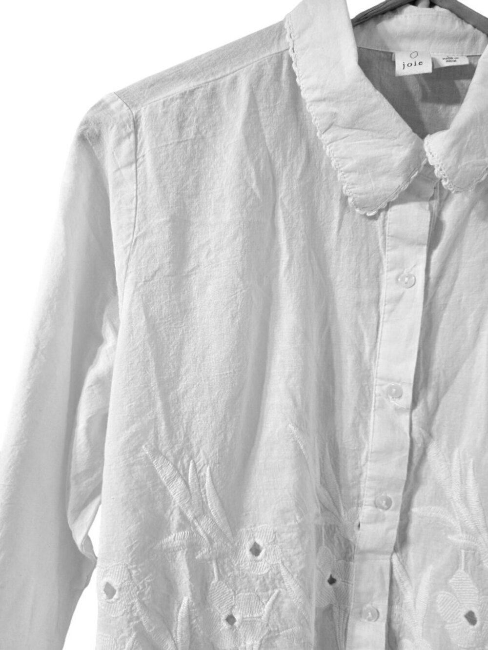 Joie Women's Embroidered Lace Bottom Button Long Sleeve White Blouse Top, Lg - Picture 2 of 7
